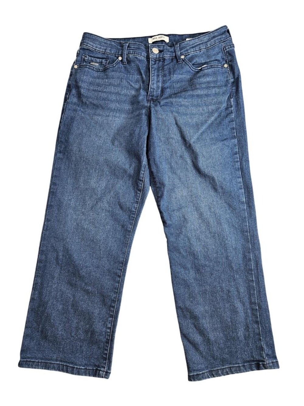 Nine West Chrystie Capri Jeans Womens 10 Blue Med Wash Mid Rise Stretch Denim